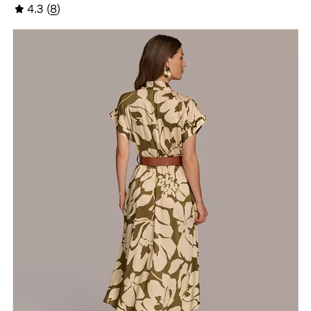 Donna Karan Olive and Cream Floral Dress - Picture 3 of 8